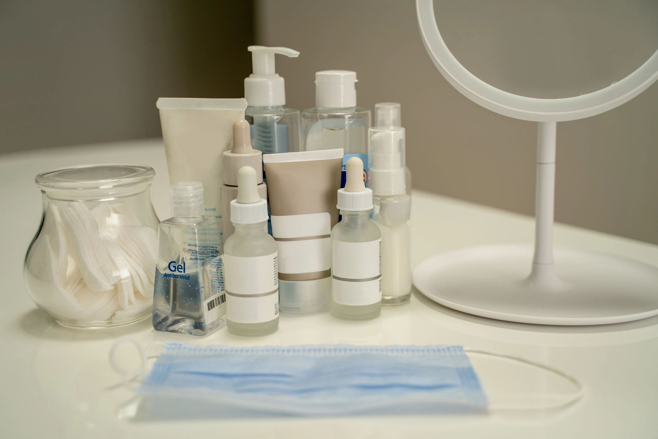 Skincare products arranged for daily routine